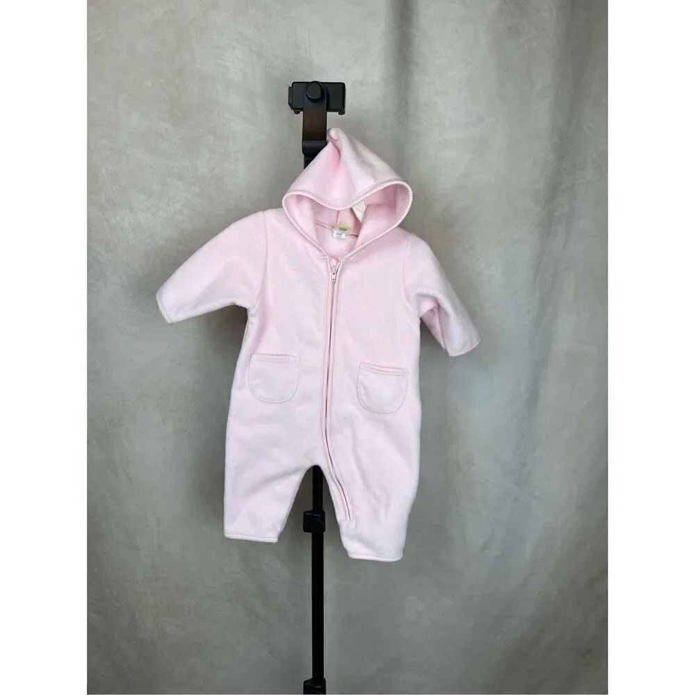 Vintage Y2K Girls Fleece One Piece Pajama 0-3M Pink Old Navy